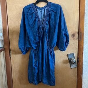 Blue Denim V-Neck Dress
